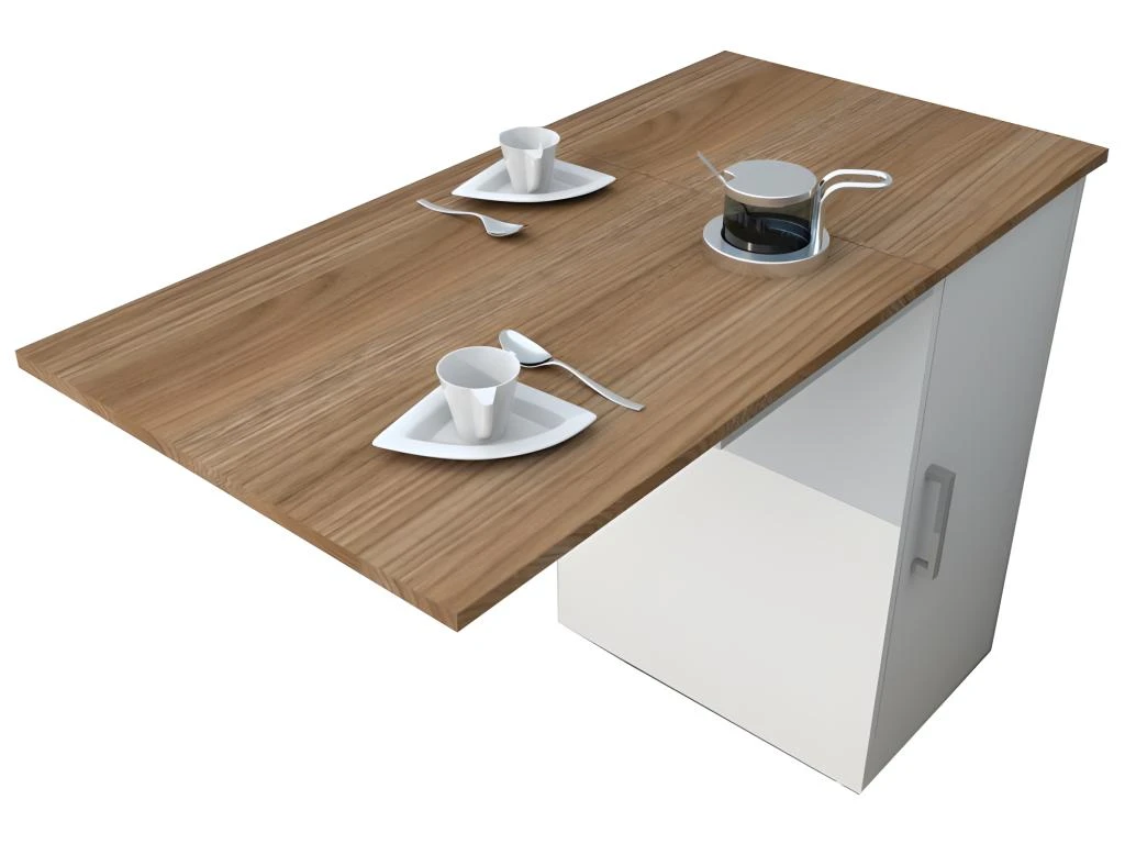 Meuble Cuisine Table Rabattable Blanc Châtaignier 1 Meuble Cuisine Table Rabattable Blanc Châtaignier