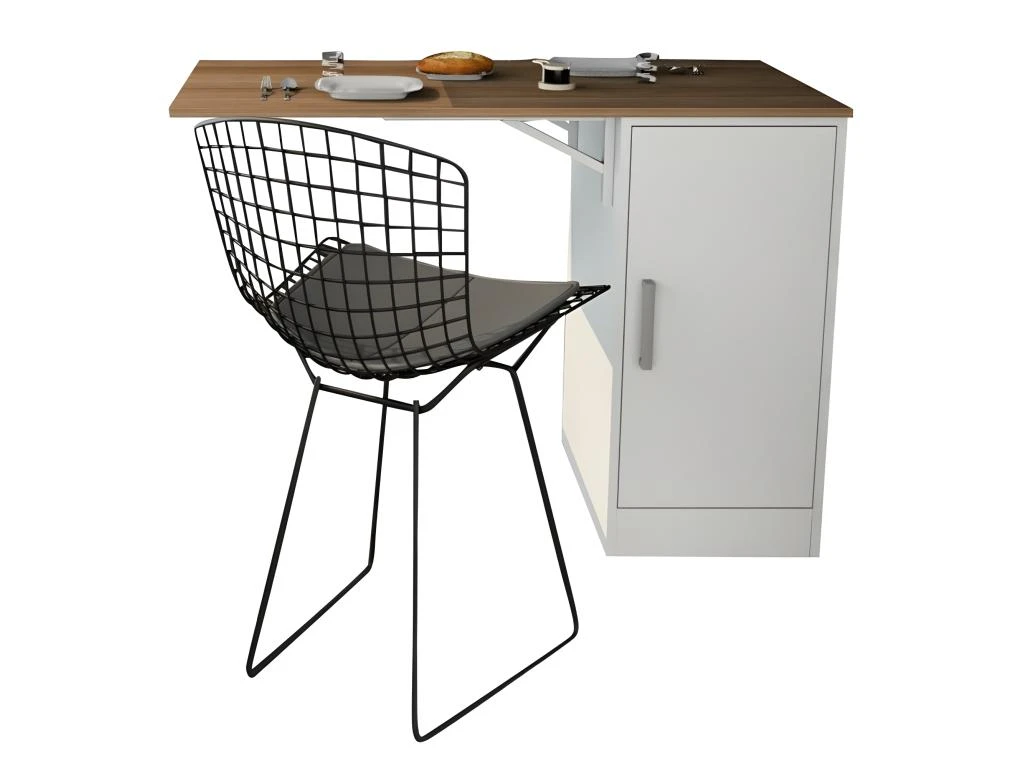 Meuble Cuisine Table Rabattable Blanc Châtaignier 4 Meuble Cuisine Table Rabattable Blanc Châtaignier – Image 4