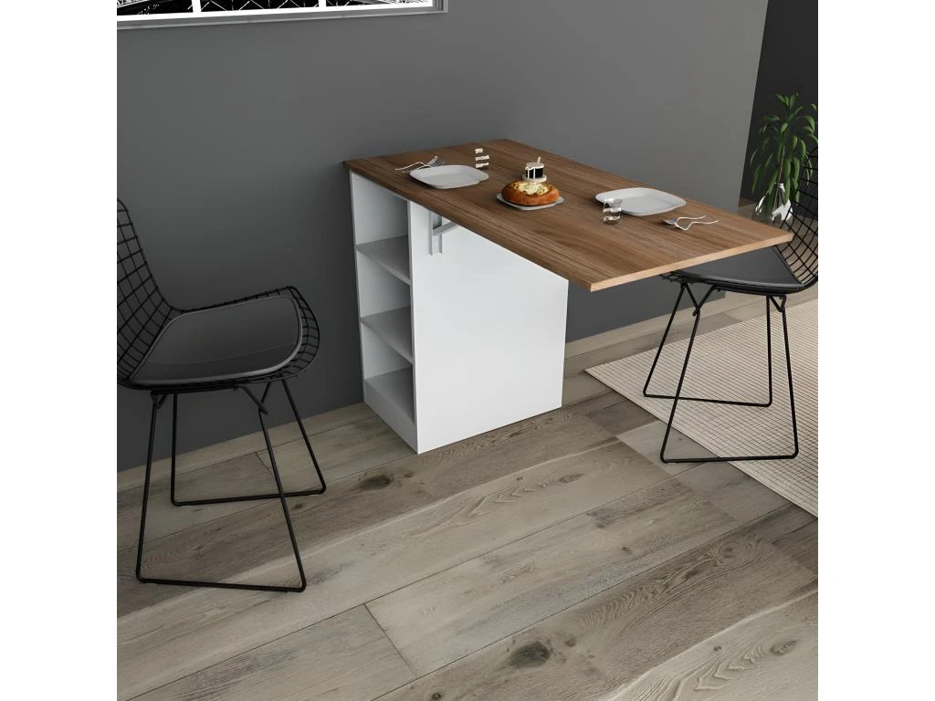 Meuble Cuisine Table Rabattable Blanc Châtaignier 5 Meuble Cuisine Table Rabattable Blanc Châtaignier – Image 5