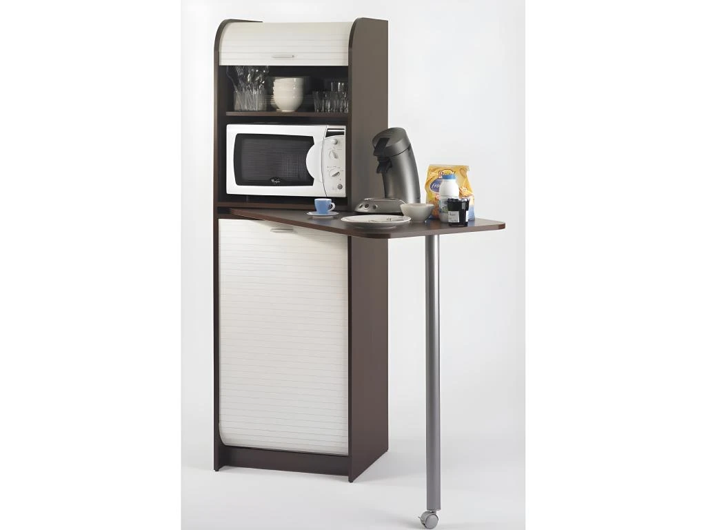 Table De Cuisine Et Meuble Rangement 5 Niches - Coloris: Wengé + Blanc 1 Table De Cuisine Et Meuble Rangement 5 Niches - Coloris: Wengé + Blanc