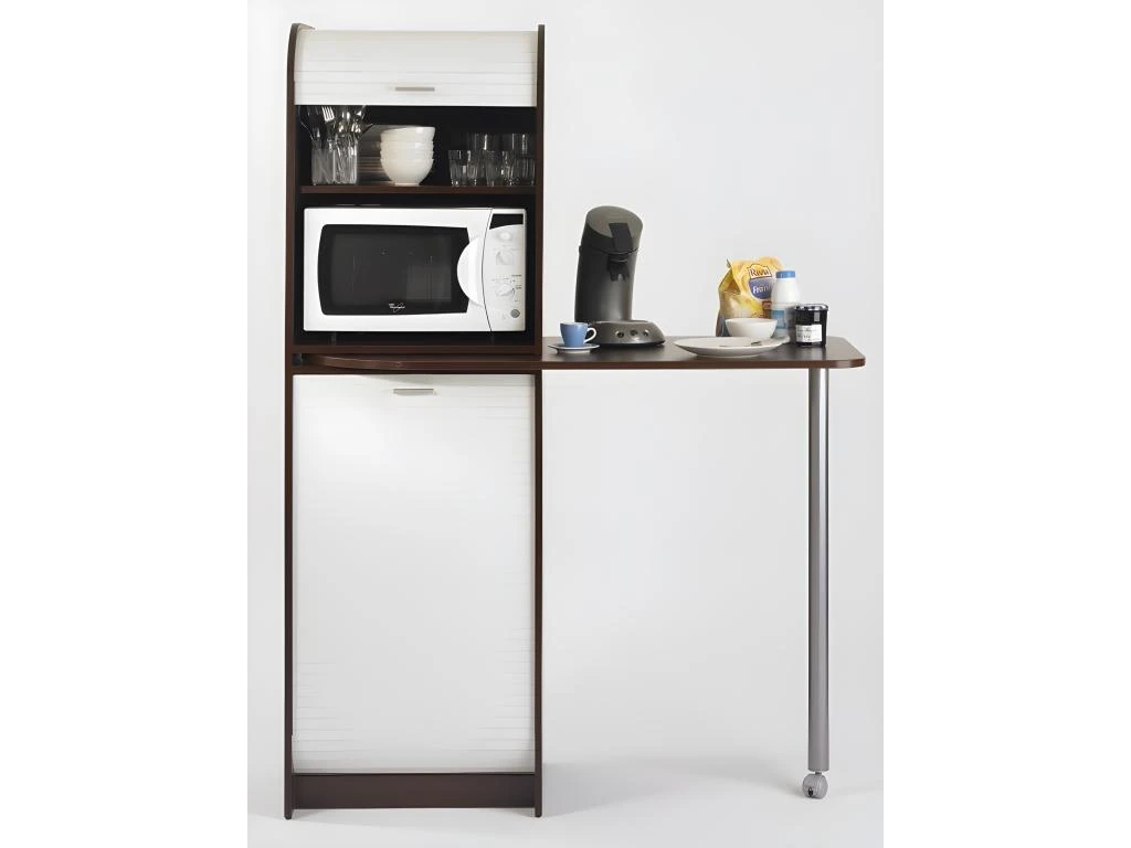 Table De Cuisine Et Meuble Rangement 5 Niches - Coloris: Wengé + Blanc 2 Table De Cuisine Et Meuble Rangement 5 Niches - Coloris: Wengé + Blanc – Image 2