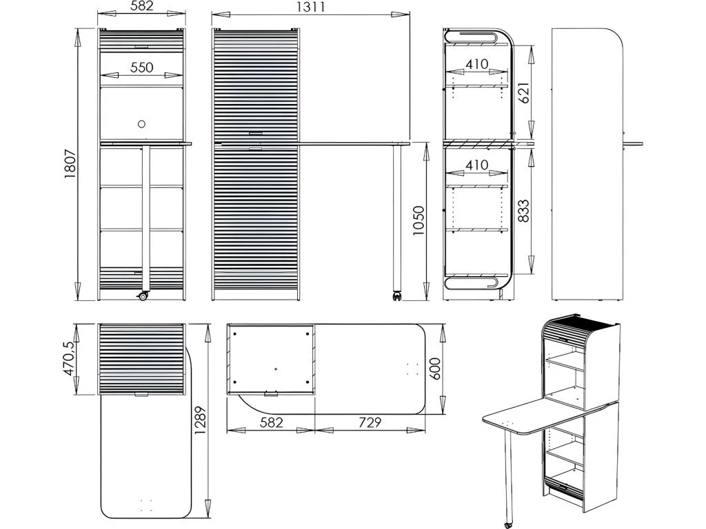 Table De Cuisine Et Meuble Rangement 5 Niches - Coloris: Wengé + Blanc 3 Table De Cuisine Et Meuble Rangement 5 Niches - Coloris: Wengé + Blanc – Image 3