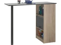 Meuble Rangement De Cuisine Chêne Avec Table - Coloris: Noir