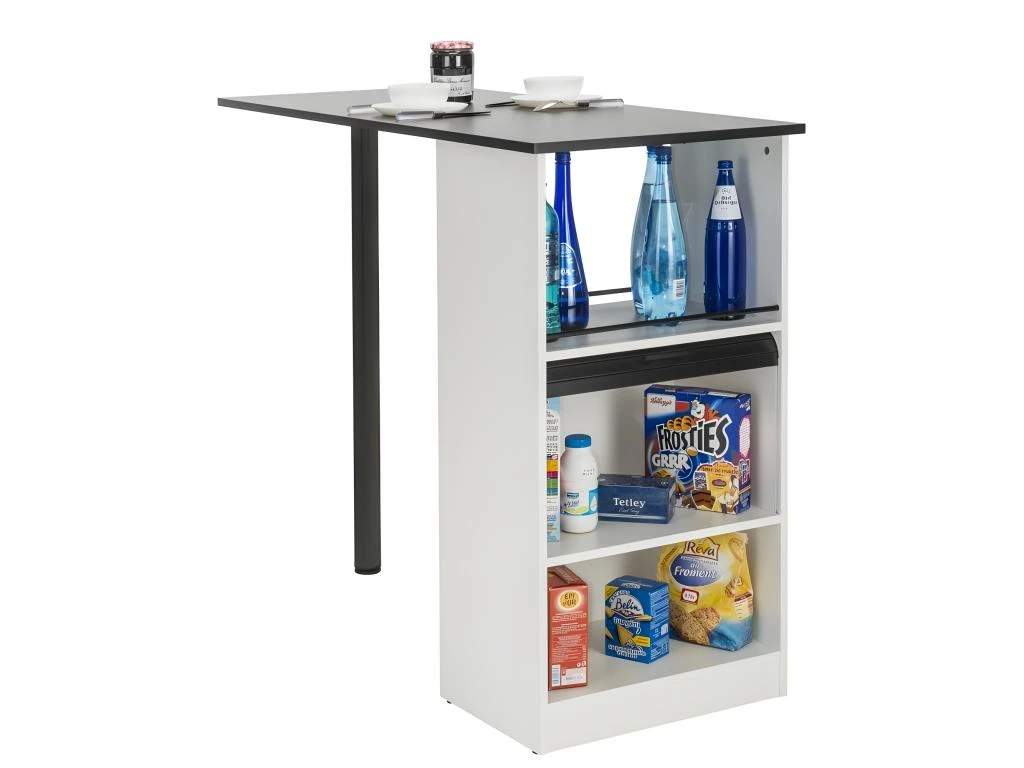 Table De Cuisine Et Meuble De Rangement Blancs - Coloris: Noir 3 Table De Cuisine Et Meuble De Rangement Blancs - Coloris: Noir – Image 3