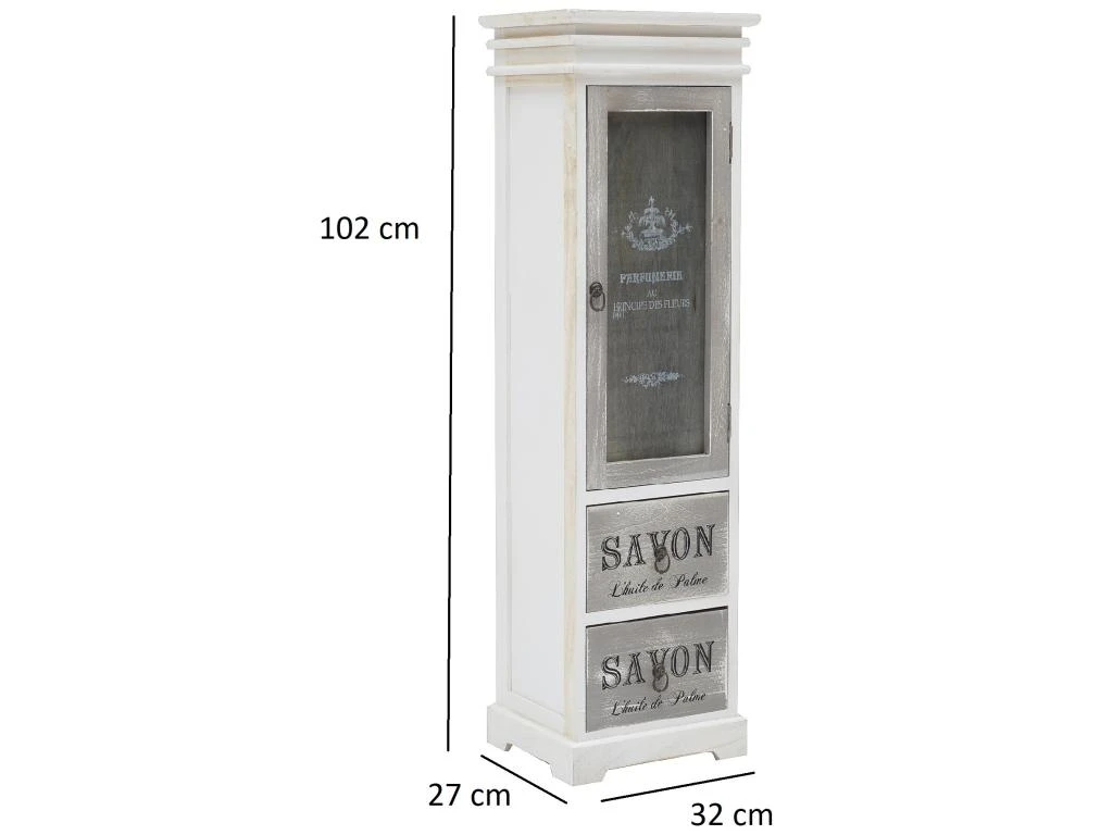 Vaisselier Armoire Bois 1 Porte 2 Tiroirs Blanc Gris 102x32x27 4 Vaisselier Armoire Bois 1 Porte 2 Tiroirs Blanc Gris 102x32x27 – Image 4