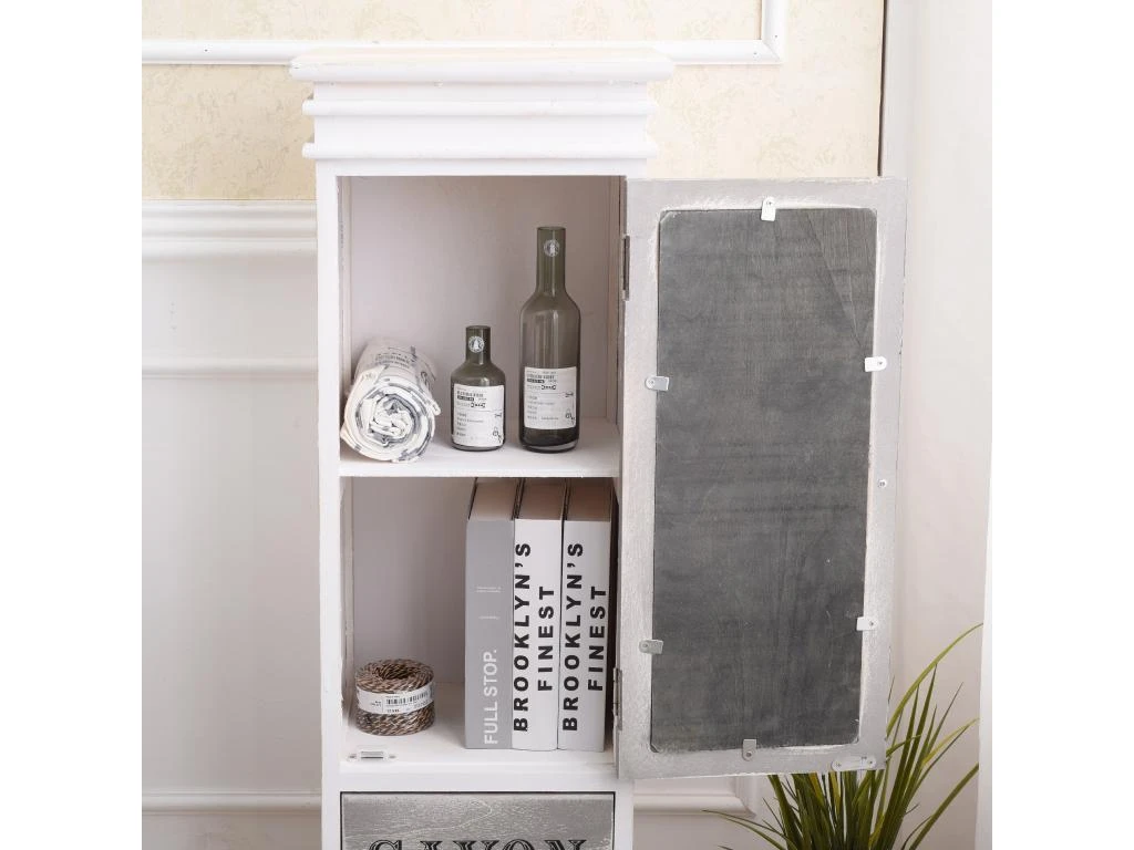 Vaisselier Armoire Bois 1 Porte 2 Tiroirs Blanc Gris 102x32x27 5 Vaisselier Armoire Bois 1 Porte 2 Tiroirs Blanc Gris 102x32x27 – Image 5