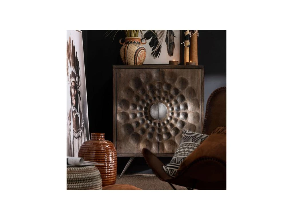 Vaisselier Ethnique 2 Portes Bois Foncé - UTRECHT 2 Vaisselier Ethnique 2 Portes Bois Foncé - UTRECHT – Image 2