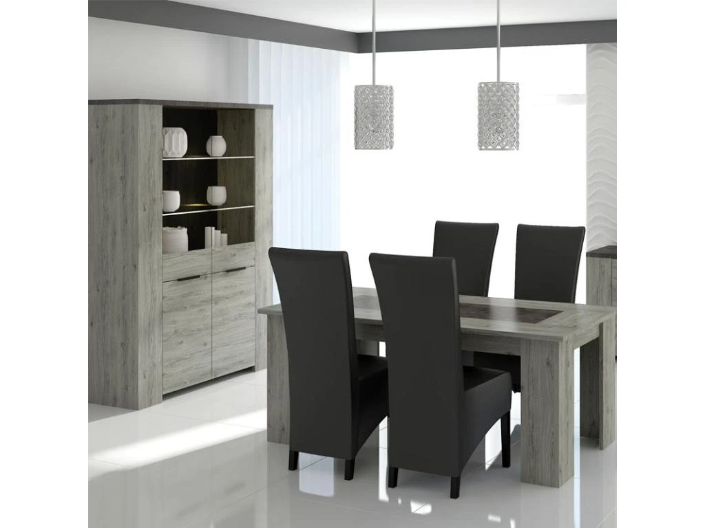 Vaisselier 2 Portes Vitrées Bois Gris/Béton - RIUCKO - L 130 X L 52 X H 190 Cm 3 Vaisselier 2 Portes Vitrées Bois Gris/Béton - RIUCKO - L 130 X L 52 X H 190 Cm – Image 3