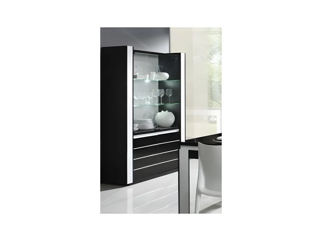 Vitrine Argentier Vaisselier LINA + LED Coloris Noir Et Blanc Brillant. Meuble Design Pour Votre Salon Ou Salle à Manger 1 Vitrine Argentier Vaisselier LINA + LED Coloris Noir Et Blanc Brillant. Meuble Design Pour Votre Salon Ou Salle à Manger