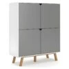 Buffet Haut Design Type Scandinave Collection AOMORI 4 Portes, Coloris Blanc Et Gris Mat