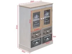 Armoire Vitrine Shabby 4 Tiroirs Et 2 Portes En Bois Blanc Beige Gris -Deco.fr Soldes Boutique meuble de rangement 12522527