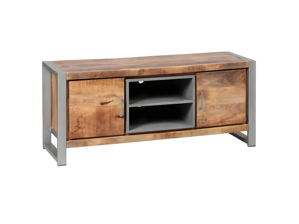 PALISSA - Meuble TV 2 Portes Bois Et Acier Patiné 1 PALISSA - Meuble TV 2 Portes Bois Et Acier Patiné
