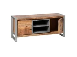 PALISSA - Meuble TV 2 Portes Bois Et Acier Patiné 4 PALISSA - Meuble TV 2 Portes Bois Et Acier Patiné -Deco.fr Soldes Boutique meuble tv 10000081