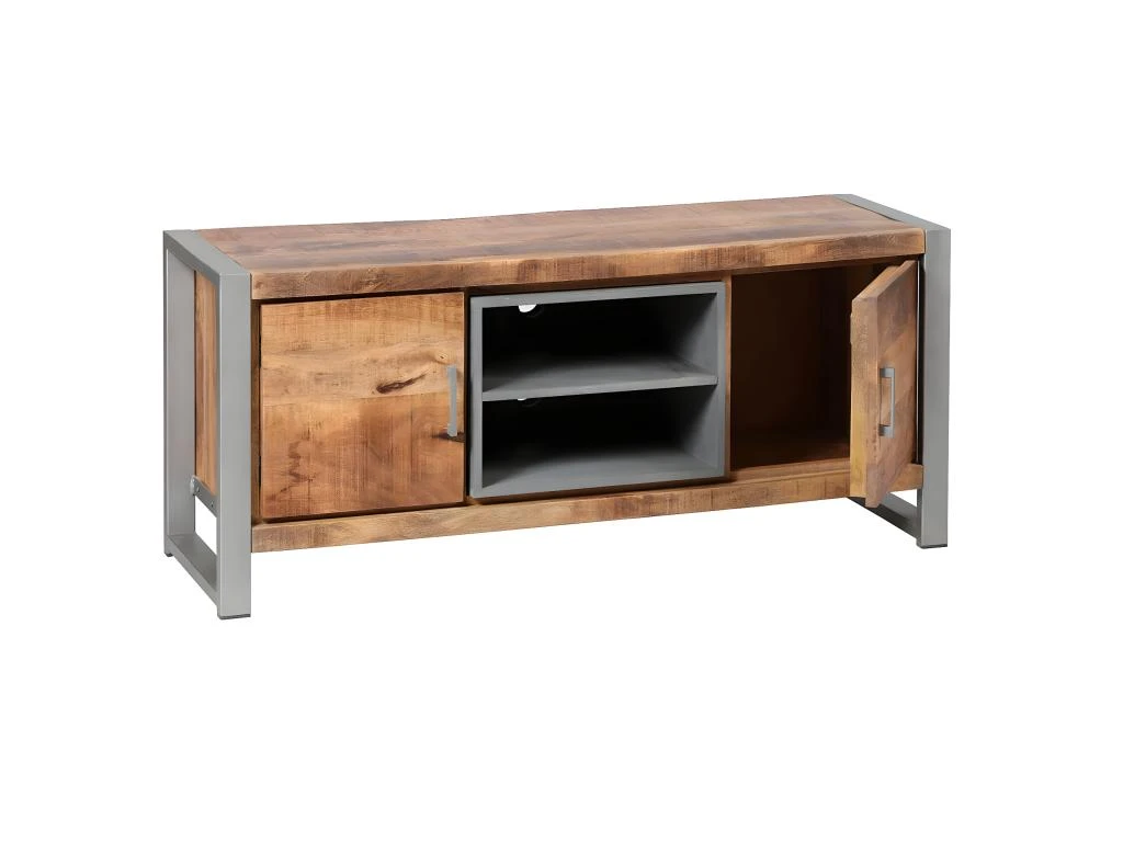PALISSA - Meuble TV 2 Portes Bois Et Acier Patiné 2 PALISSA - Meuble TV 2 Portes Bois Et Acier Patiné – Image 2