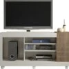 Meuble TV 55 Pouces Blanc Et Chêne 6 Niches Sur Roulettes 3 Meuble TV 55 Pouces Blanc Et Chêne 6 Niches Sur Roulettes -Deco.fr Soldes Boutique meuble tv 10000141