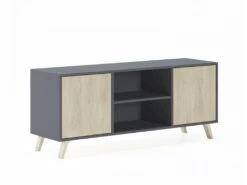 Meuble TV 140 Avec 2 Portes, WIND, Gris Anthracite, Portes Puccini, 140x40x57cm