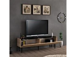 Meuble TV Oppdal à 2 Portes Avec Espace De Rangement 45 X 154 X 37 Cm Effet Chêne / Marbre Noir [en.casa] -Deco.fr Soldes Boutique meuble tv 10000845