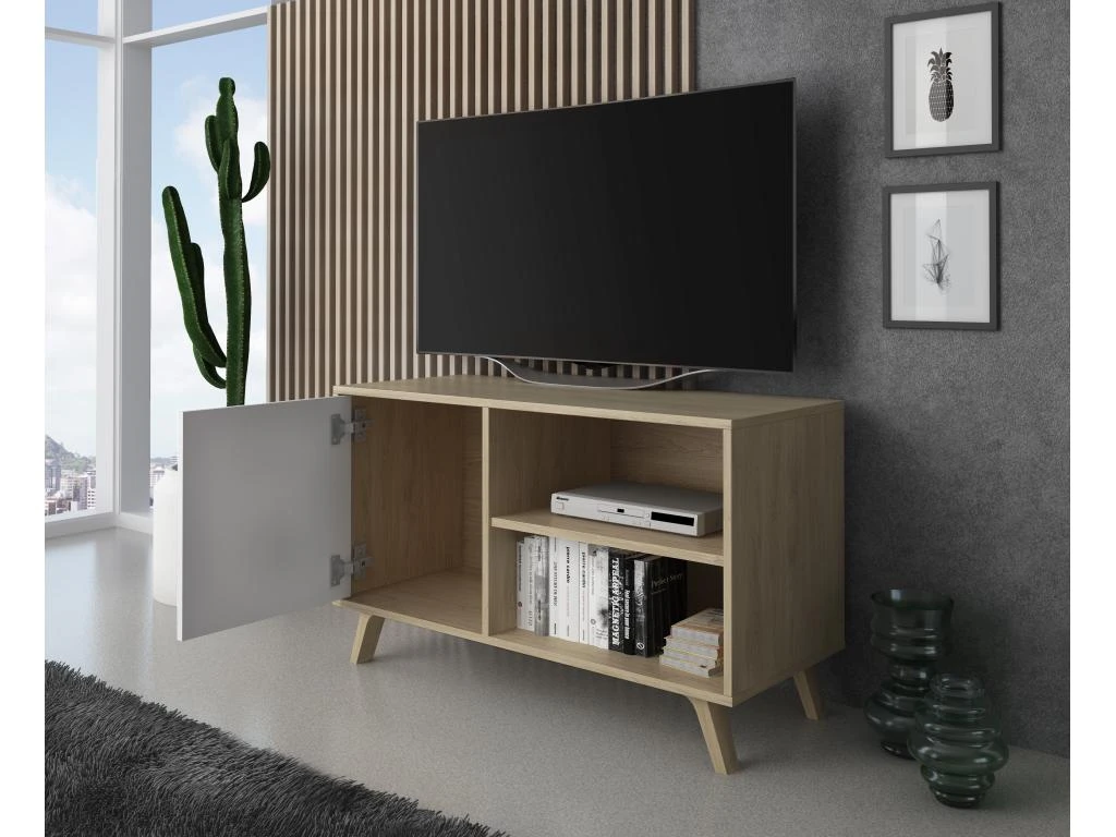 Meuble TV 100 Avec Porte A Gauche, WIND, Puccini, Porte Blanche, 95x40x57cm 3 Meuble TV 100 Avec Porte A Gauche, WIND, Puccini, Porte Blanche, 95x40x57cm – Image 3