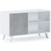 Meuble TV 100 Avec Porte A Gauche, Pour Salon, Modele WIND, BLANC MAT/CIMENT, 95x40x57cm