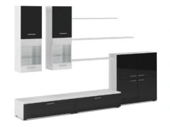 Ensemble De Meubles, Meuble TV, Ilumin. LED, Noir Laque/Blanc Mate, 300x189x42cm