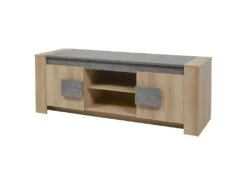 FANNY - Meuble TV 2 Portes Aspect Bois Et Pierre