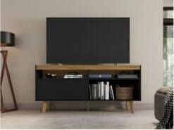 Meuble TV 55 Pouces Maxi Noir Et Chêne NOAH 6 Meuble TV 55 Pouces Maxi Noir Et Chêne NOAH -Deco.fr Soldes Boutique meuble tv 10002851