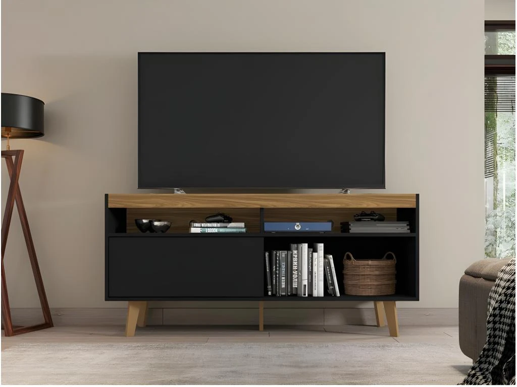 Meuble TV 55 Pouces Maxi Noir Et Chêne NOAH 2 Meuble TV 55 Pouces Maxi Noir Et Chêne NOAH – Image 2