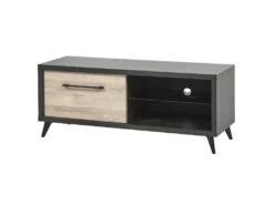 EMILE - Meuble TV 1 Porte 2 Niches Aspect Bois Et Béton