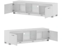 Meuble TV LED, Sejour, Blanc Mate Et Blanc Laque, 150 X 40 X 42 Cm -Deco.fr Soldes Boutique meuble tv 10003893