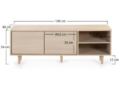 Meuble TV Denia 2 Portes Et 2 Niches Couleur Chêne, 140cm (Largeur) -Deco.fr Soldes Boutique meuble tv 10008185