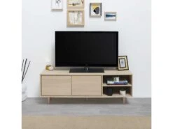 Meuble TV Denia 2 Portes Et 2 Niches Couleur Chêne, 140cm (Largeur) -Deco.fr Soldes Boutique meuble tv 10008187