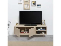 Meuble TV Denia 2 Portes Et 2 Niches Couleur Chêne, 140cm (Largeur) -Deco.fr Soldes Boutique meuble tv 10008189