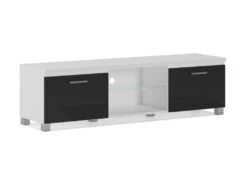 Meuble TV LED, Sejour, Blanc Mate Et Noir Laque, Dim 150 X 40 X 42cm