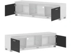 Meuble TV LED, Sejour, Blanc Mate Et Noir Laque, Dim 150 X 40 X 42cm 7 Meuble TV LED, Sejour, Blanc Mate Et Noir Laque, Dim 150 X 40 X 42cm -Deco.fr Soldes Boutique meuble tv 10008281