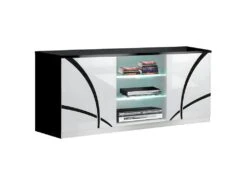 ALYSSA - Meuble TV 2 Portes Laqué Brillant Noir Et Blanc