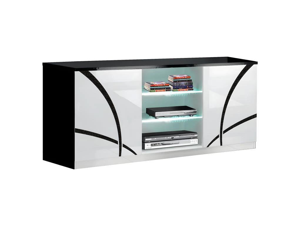 ALYSSA - Meuble TV 2 Portes Laqué Brillant Noir Et Blanc 1 ALYSSA - Meuble TV 2 Portes Laqué Brillant Noir Et Blanc