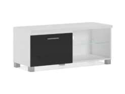 Meuble TV LED, Salon-Sejour, Blanc Et Noir Laque, 100x40x42cm