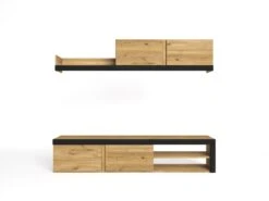 Salon IDEM "Naturale" - Ensemble De Meubles - Meuble Bas TV - Chêne/Noir - 200x180x40cm -Deco.fr Soldes Boutique meuble tv 10478689