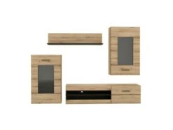 Ensemble Meuble TV Paroi Murale Décor Bois Clair Et Noir - SONNY -Deco.fr Soldes Boutique meuble tv 10567895