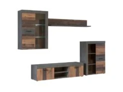 Ensemble Meuble TV Paroi Murale Finition Bois Et Béton Foncé - JULIAN