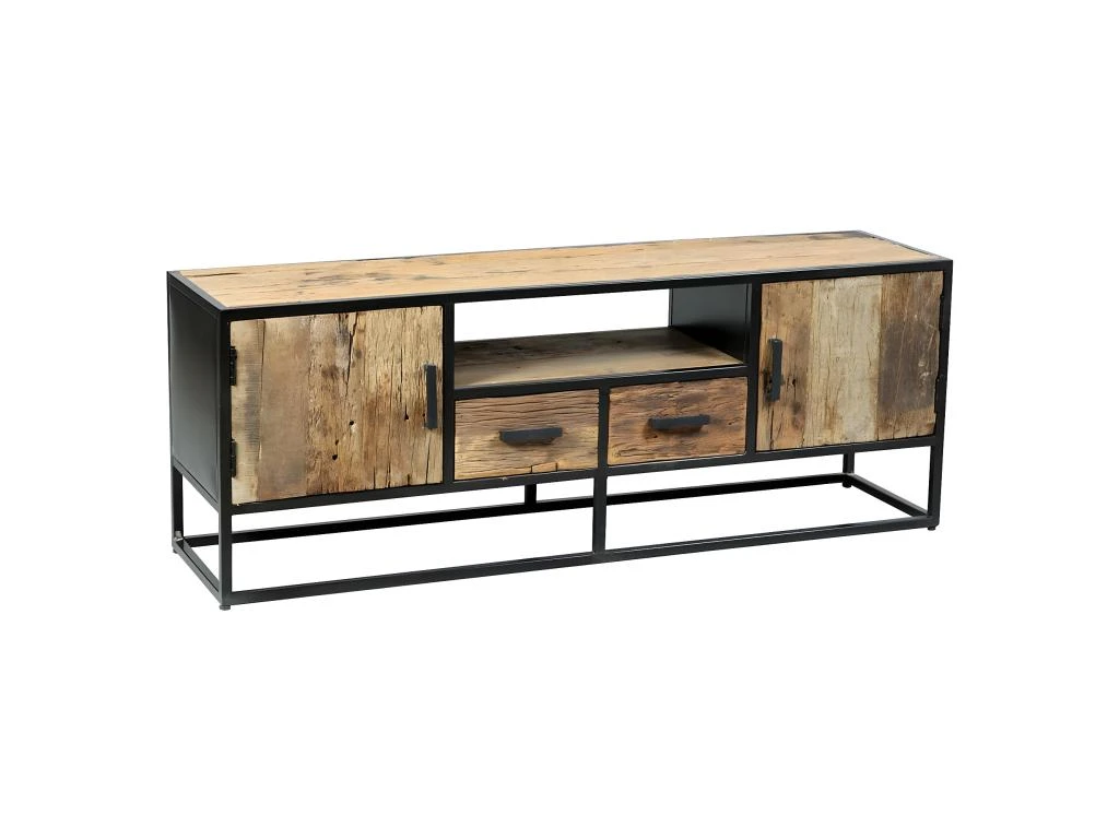 TANETOA - Meuble TV 2 Portes 2 Tiroirs En Teck Recyclé 1 TANETOA - Meuble TV 2 Portes 2 Tiroirs En Teck Recyclé