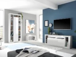 Meuble TV - 1 Porte Et 6 Niches - Avec LEDs - Blanc Laqué - BALKA -Deco.fr Soldes Boutique meuble tv 10685949