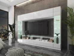 Mur TV Avec Rangements Et LEDs - Blanc Laqué - BRIANO