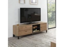 Meuble TV Javea 2 Tiroirs Et 1 Porte, Couleur Bois Et Noir, 136,5 Cm (Largeur) 10 Meuble TV Javea 2 Tiroirs Et 1 Porte, Couleur Bois Et Noir, 136,5 Cm (Largeur) -Deco.fr Soldes Boutique meuble tv 10761151