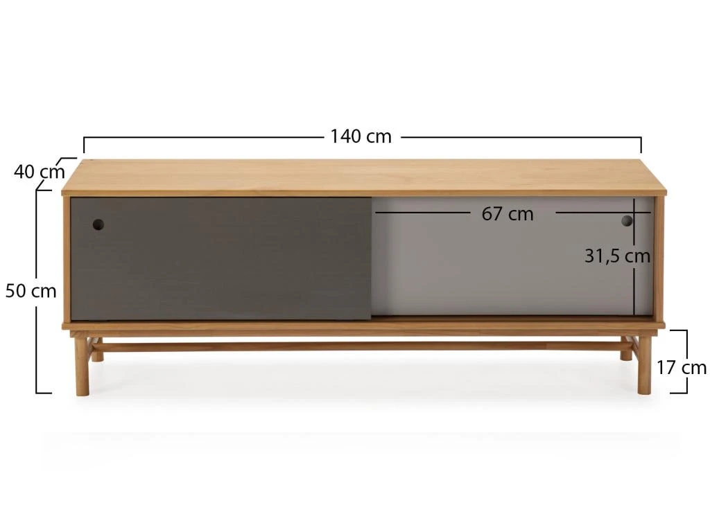 Meuble TV Magnus 2 Portes Coulissantes Couleur Gris, Bois Massif, 140 Cm (Largeur) 3 Meuble TV Magnus 2 Portes Coulissantes Couleur Gris, Bois Massif, 140 Cm (Largeur) – Image 3