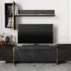 Ensemble TV Avec Rangements - Effet Marbre Noir, Naturel Foncé Et Doré - CADEBA II -Deco.fr Soldes Boutique meuble tv 10873495