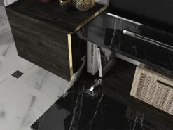 Ensemble TV Avec Rangements - Effet Marbre Noir, Naturel Foncé Et Doré - CADEBA II -Deco.fr Soldes Boutique meuble tv 10873501