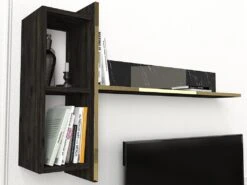 Ensemble TV Avec Rangements - Effet Marbre Noir, Naturel Foncé Et Doré - CADEBA II -Deco.fr Soldes Boutique meuble tv 10873503