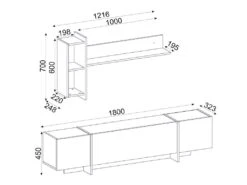 Ensemble TV Avec Rangements - Effet Marbre Noir, Naturel Foncé Et Doré - CADEBA II -Deco.fr Soldes Boutique meuble tv 10873509