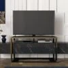 Meuble TV Avec 2 Niches - Effet Marbre Noir Et Doré - COMEBI II -Deco.fr Soldes Boutique meuble tv 10873513